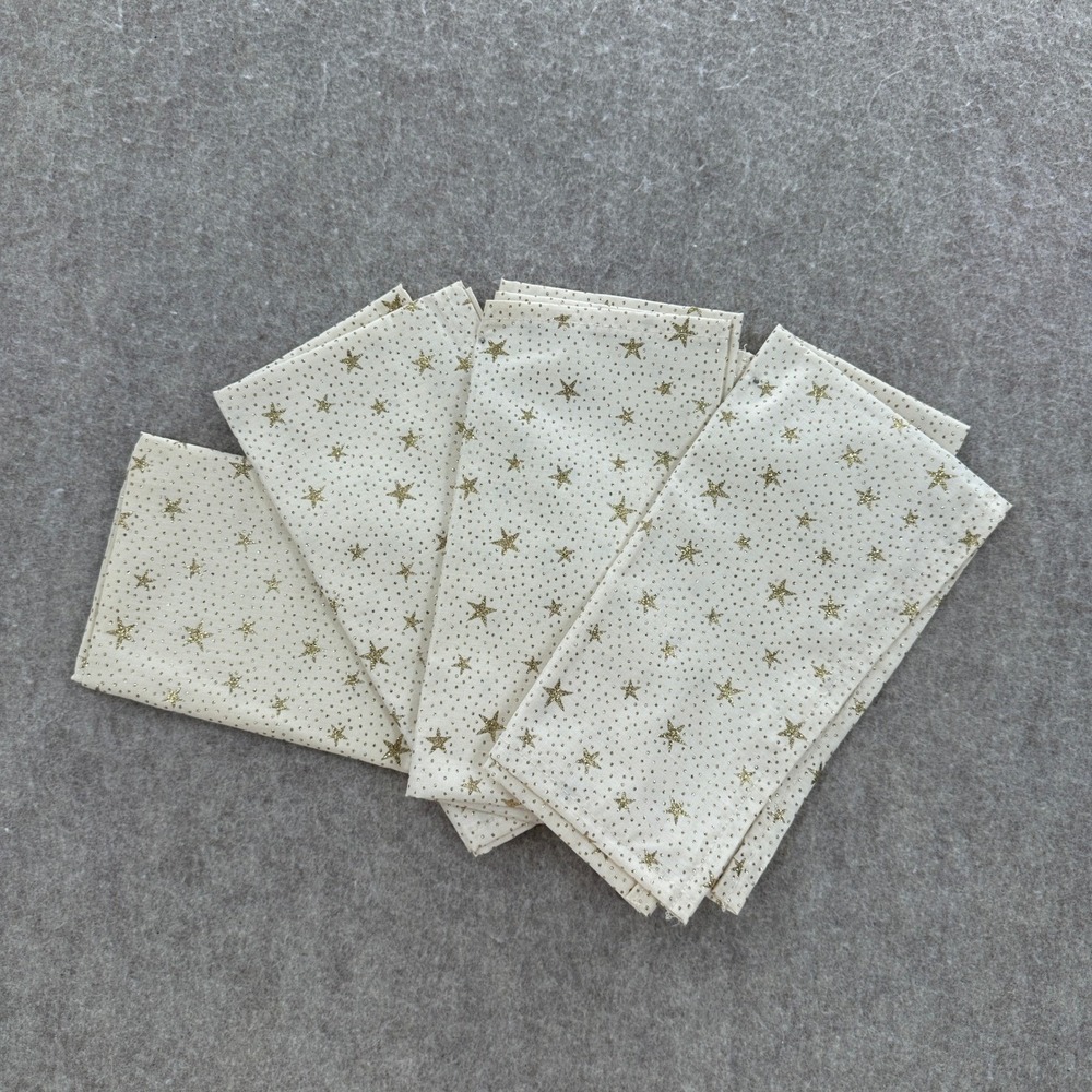 VTG Cloth Napkins Set of 4 Cream Gold Glitter Star Celestial Holiday